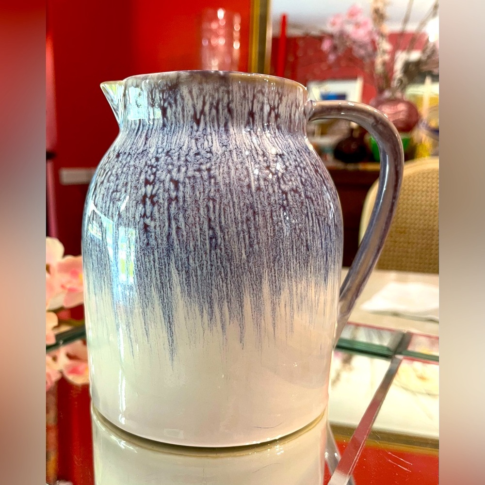 Teleflora Purple-Blue Drip Glazed Ceramic White Pitcher Vase Flower Art Pottery - Picture 11 of 13